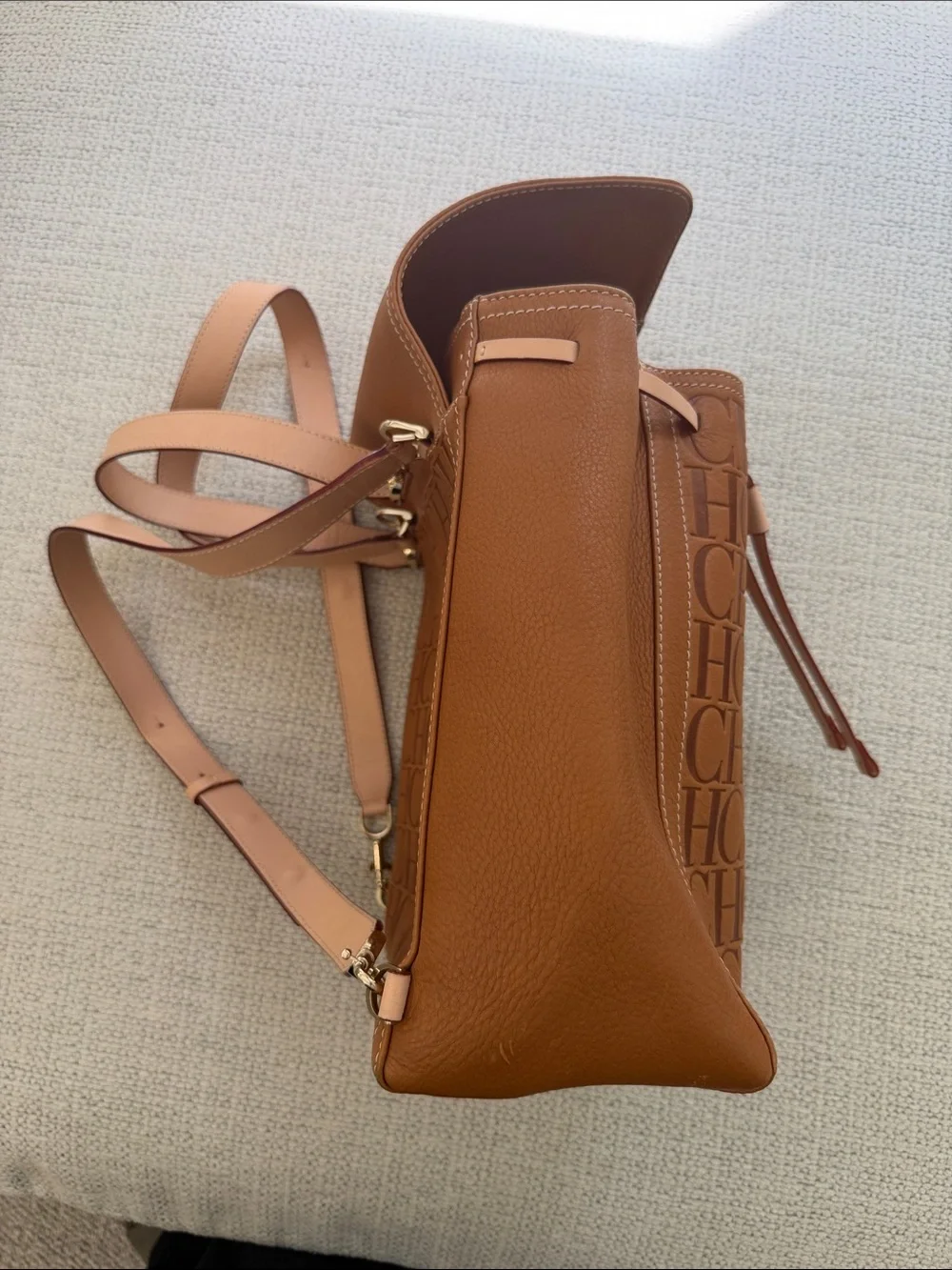 Carolina Herrera Tan Leather Logo-Embossed Backpack